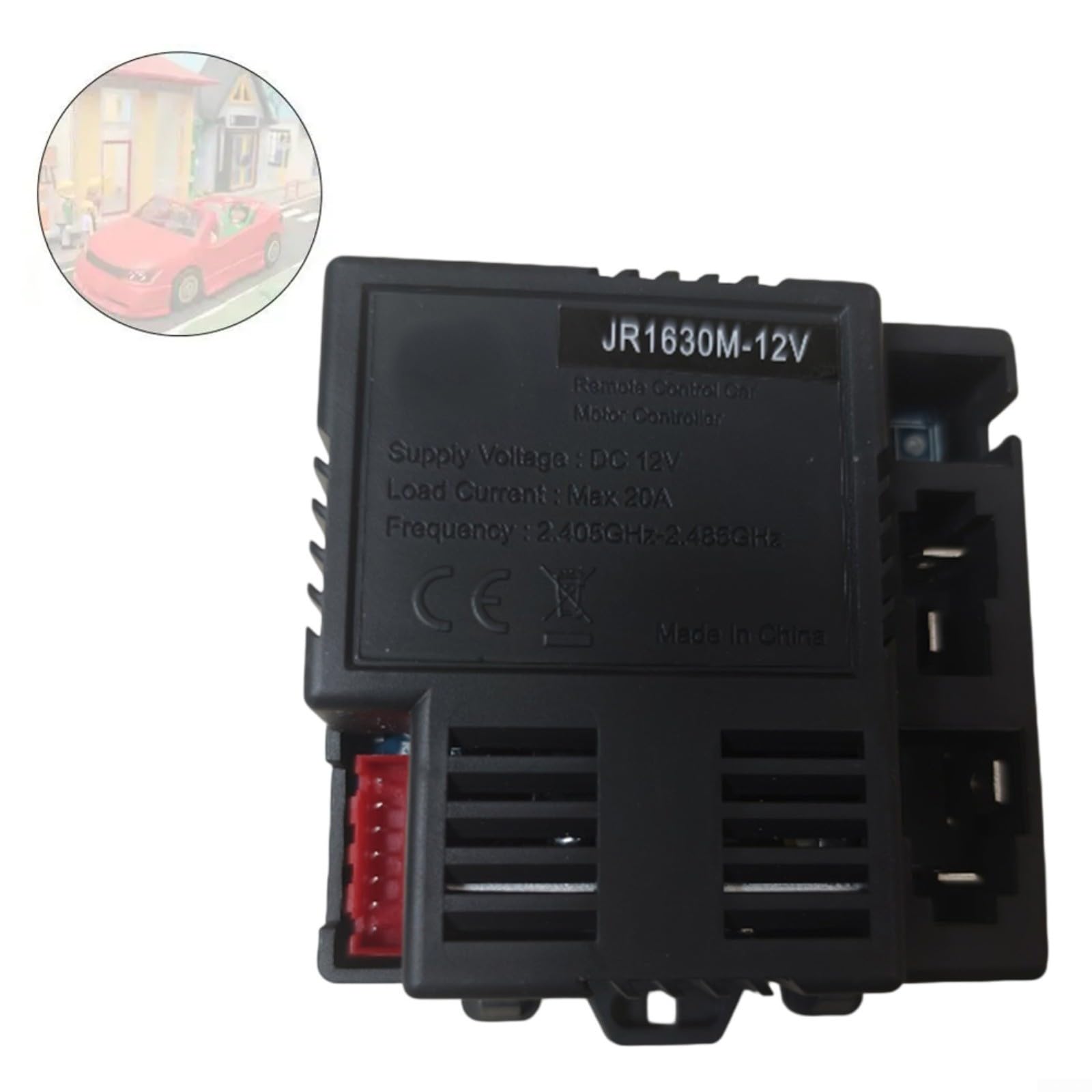JR1630M-12V Dispositivo di controllo per auto elettrica per bambini, ricevitore di ricambio 12V auto giocattolo elettriche, alloggiamento ABS nero