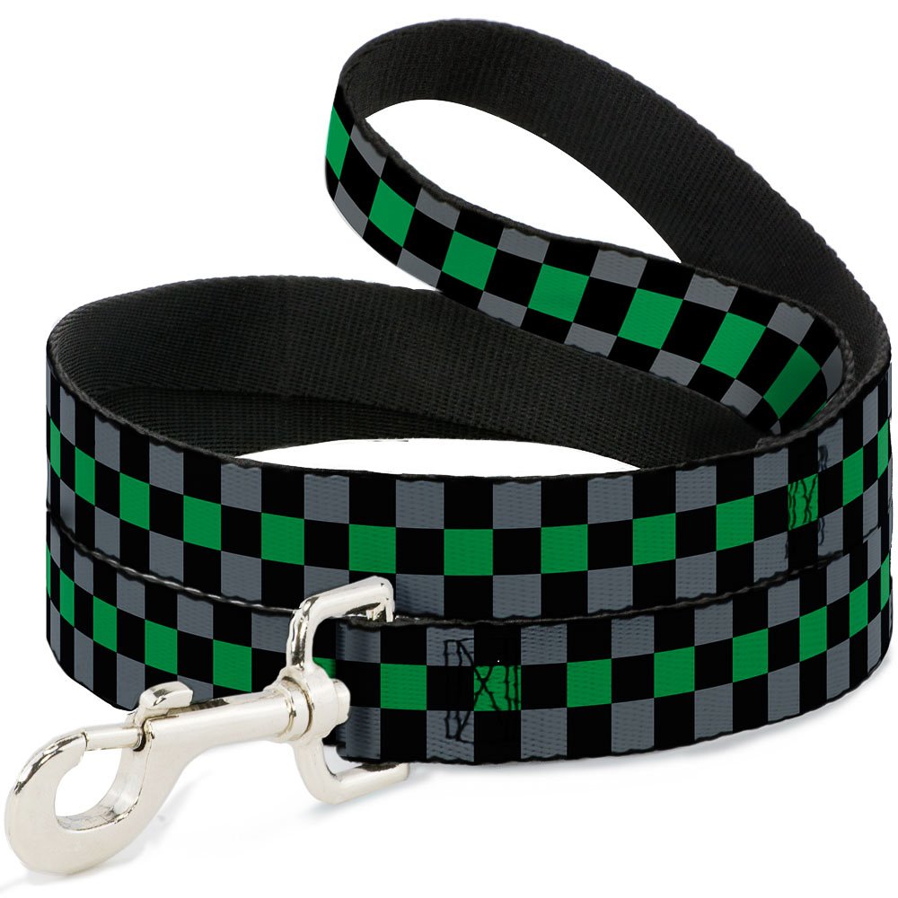 Laisse pour chien damier haut de gamme avec sangle large grise et verte 1,8m