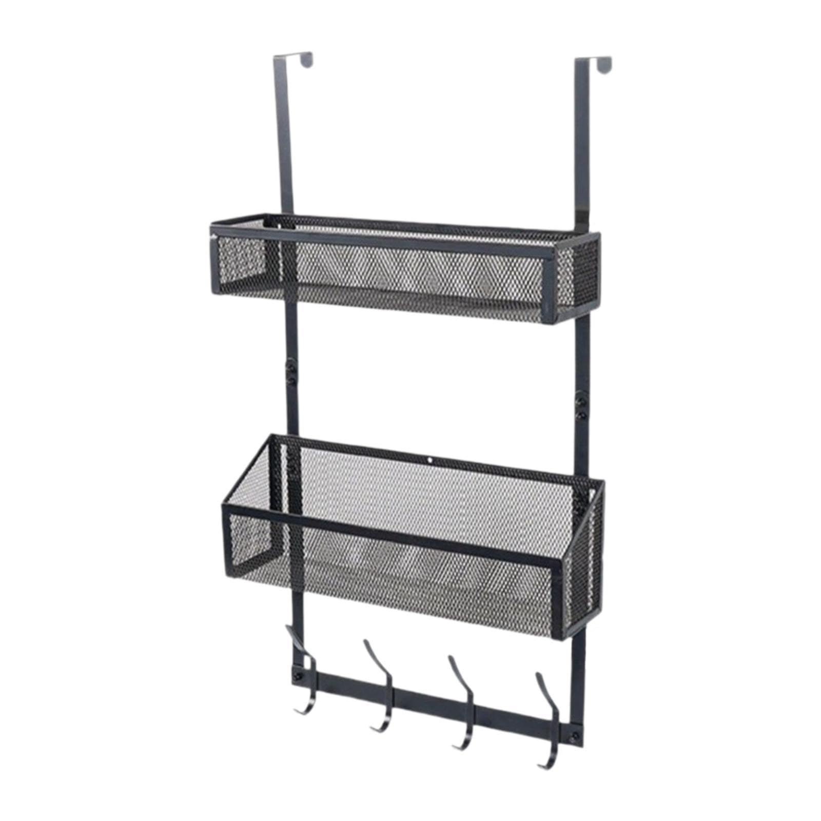 Organizador para Colgar sobre La Puerta con Ganchos, Cesta de Almacenamiento Colgante, Estante Colgante de Metal, Detrás de La Puerta, Material de Hie, Nivel Doble Negro, tal como se describe