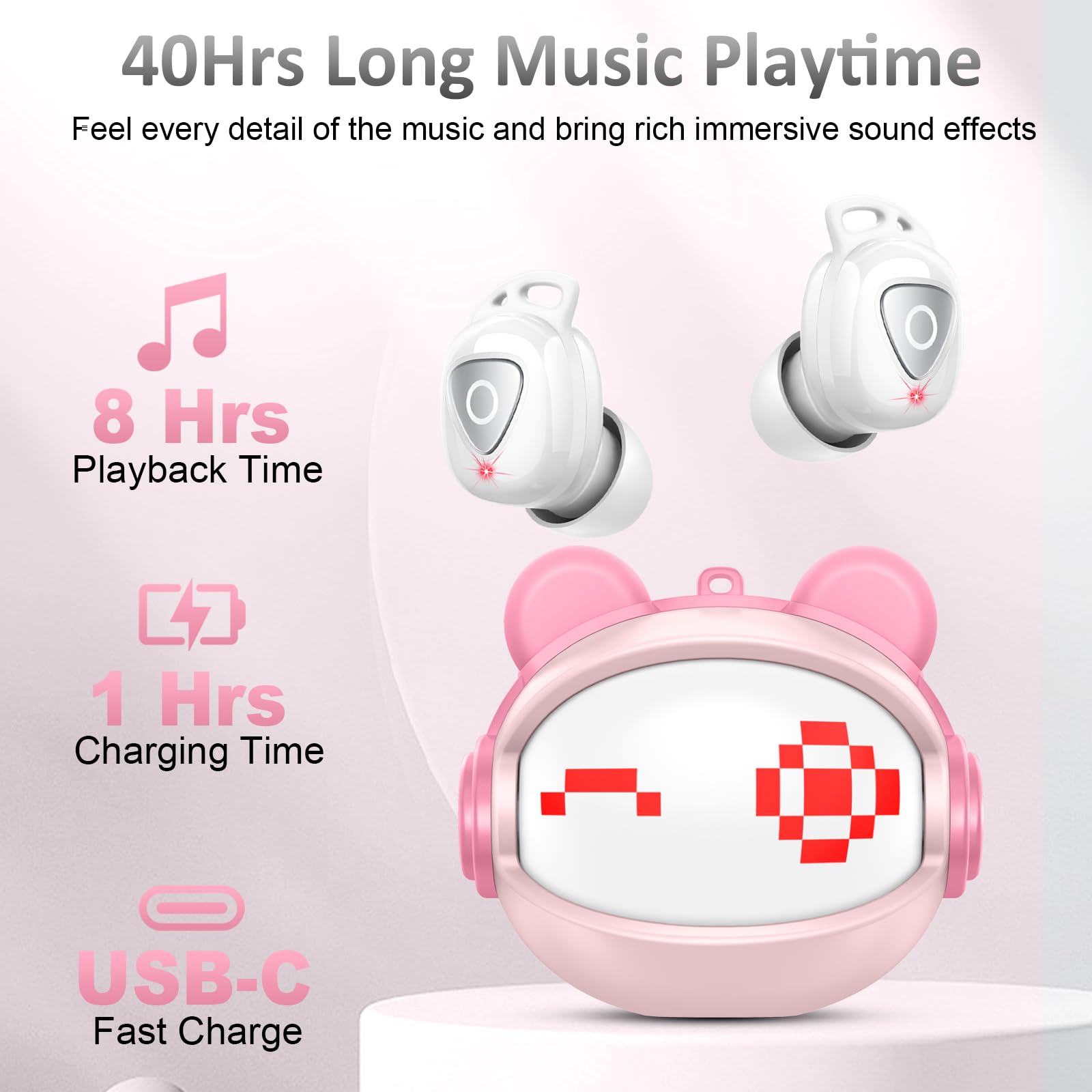 Auriculares Inalambricos Bluetooth, Auriculares 5.4 con Diseño Giratorio, Graves Profundos, Control Táctil, 40 Horas Reproducción, IP7 Impermeable, Cascos Inalambricos Bluetooth, Para iOS Android
