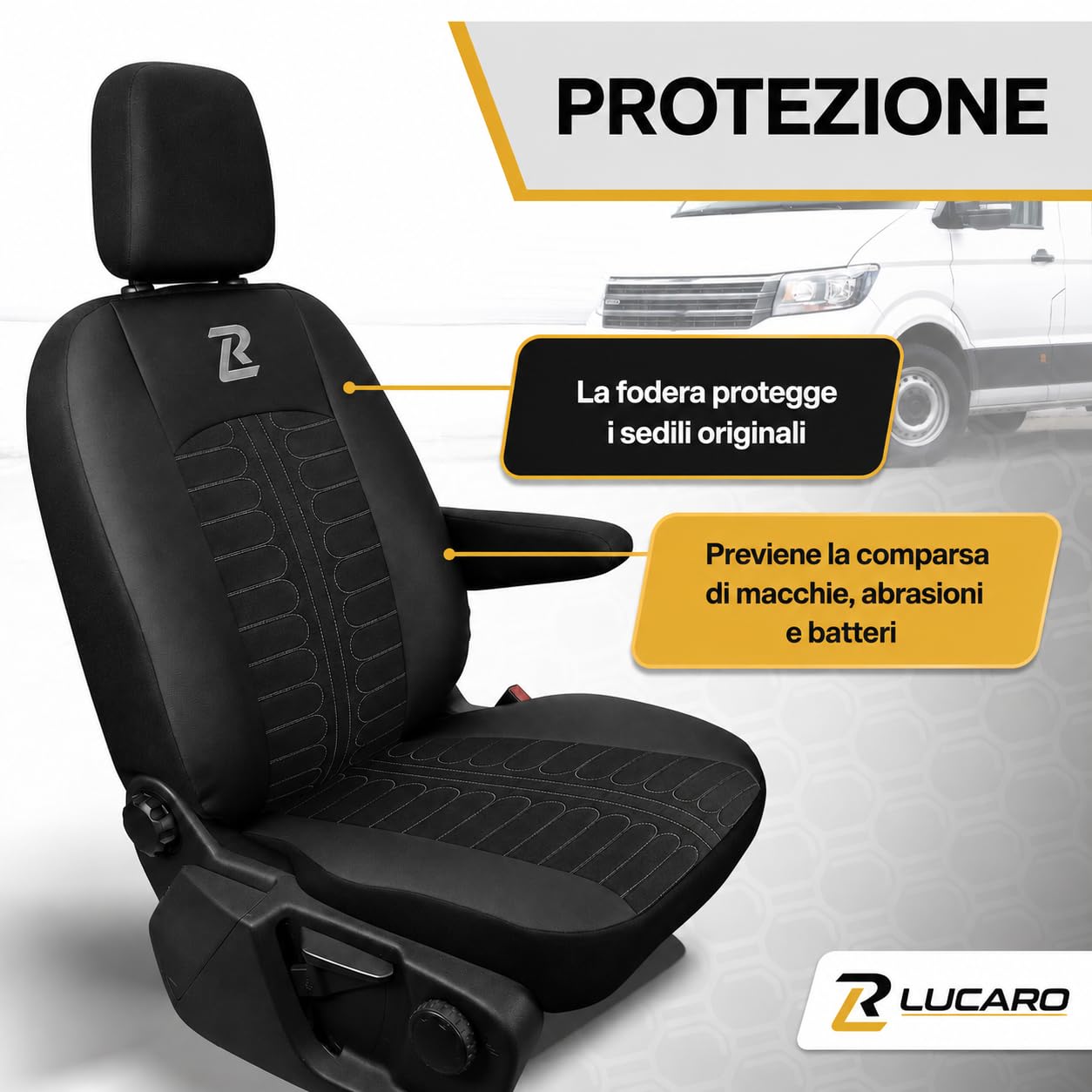 Lucaro Funda de Asiento para Ford Transit Desde 2013, Gris | Juego de fundas 1+2, funda protectora para asiento delantero con ecopiel, materiales certificados