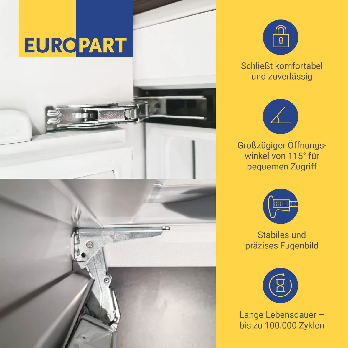 Europart Juego de bisagras para puerta Bosch 10052968 Frigorífico, Congelador, Frigorífico, Congelador, Plata