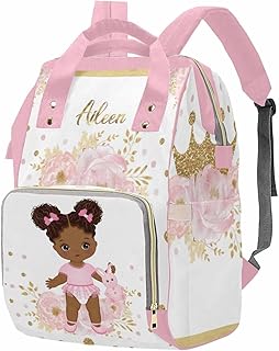 M YESCUSTOM Customized Diaper Bag Backpack with Name Personalized Pink Flower Mommy Bag for Mom Dad Unisex Multi Function Bag