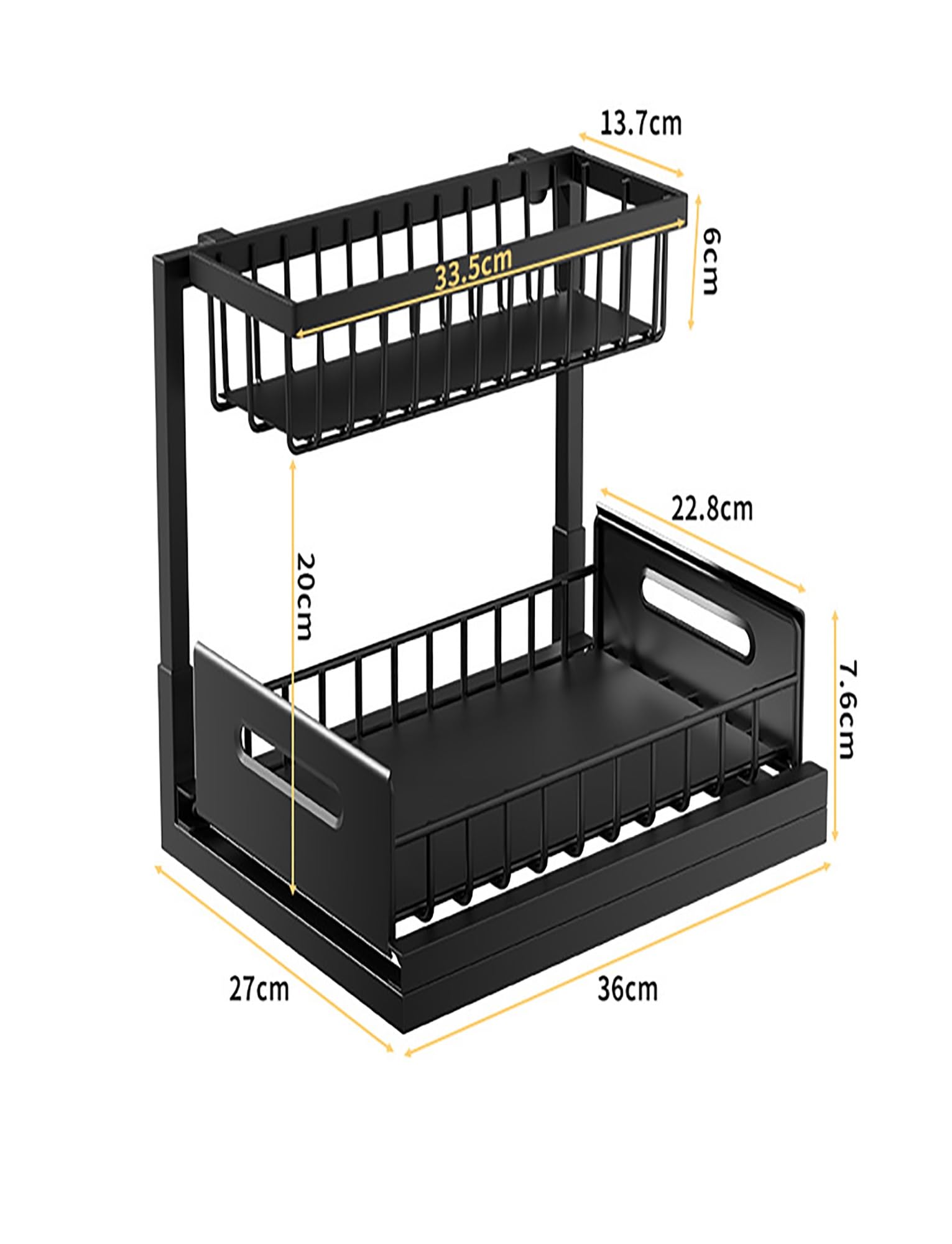 Generico Organizzatore for armadietto estraibile a forma di L a 2 livelli, ripiano for cassetto estraibile for mobiletto del bagno della cucina, scaffale salvaspazio sotto(Black)