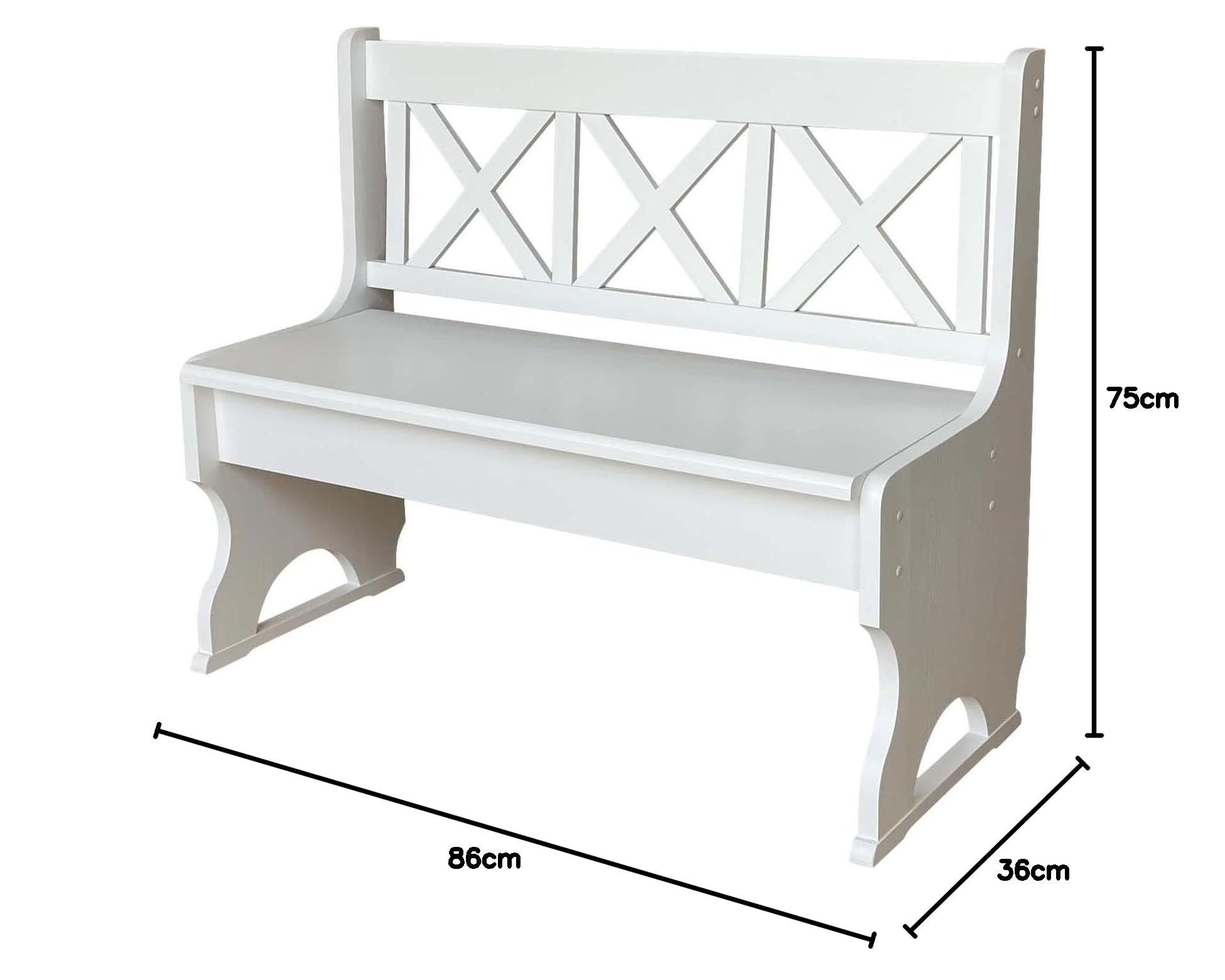 k koma Sitzbank Kiefer Massivholz Weiß mit Lehne – für Innenbereich, Flur & Esszimmer, Weiss (75 cm)
