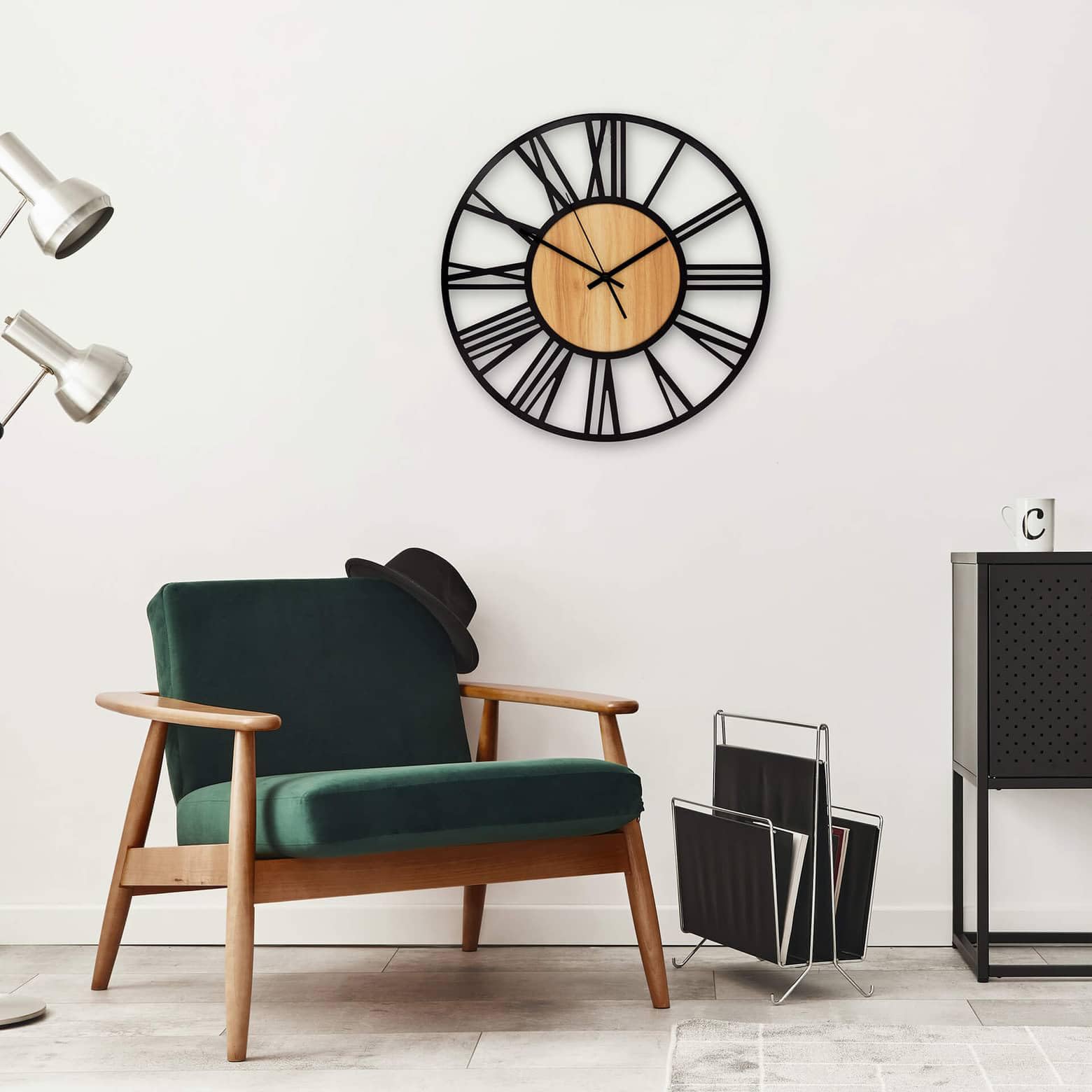 K&L Wall Art Reloj de pared grande de 50 cm, XL, de madera, industrial, de metal, estilo vintage, silencioso, movimiento de cuarzo, sin ruido de tictac