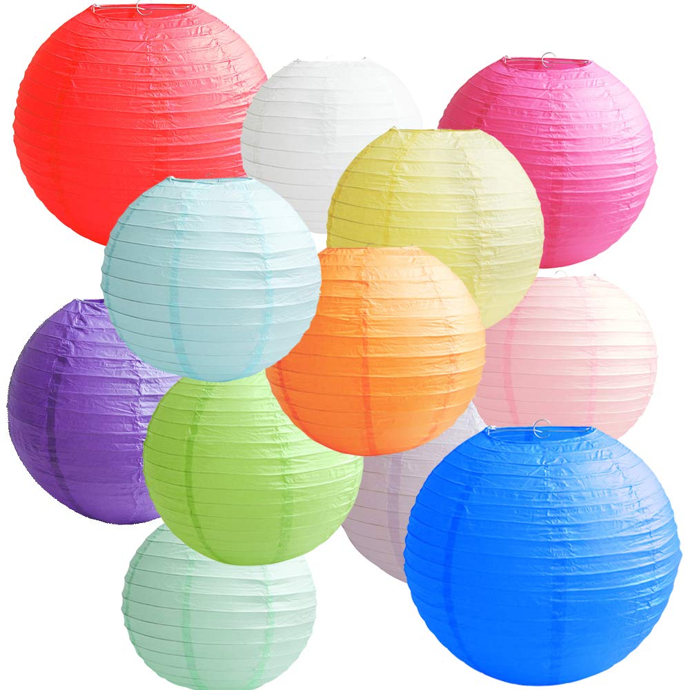 Time to Sparkle 12PCS Colorful Paper Lanterns, Multicolor, 8" 10" 12" Paper Lampshade, Chinese Round Hanging Paper Lantern Decorations for Weddings, Birthday Party, Anniversaries, Baby Showers — image 1