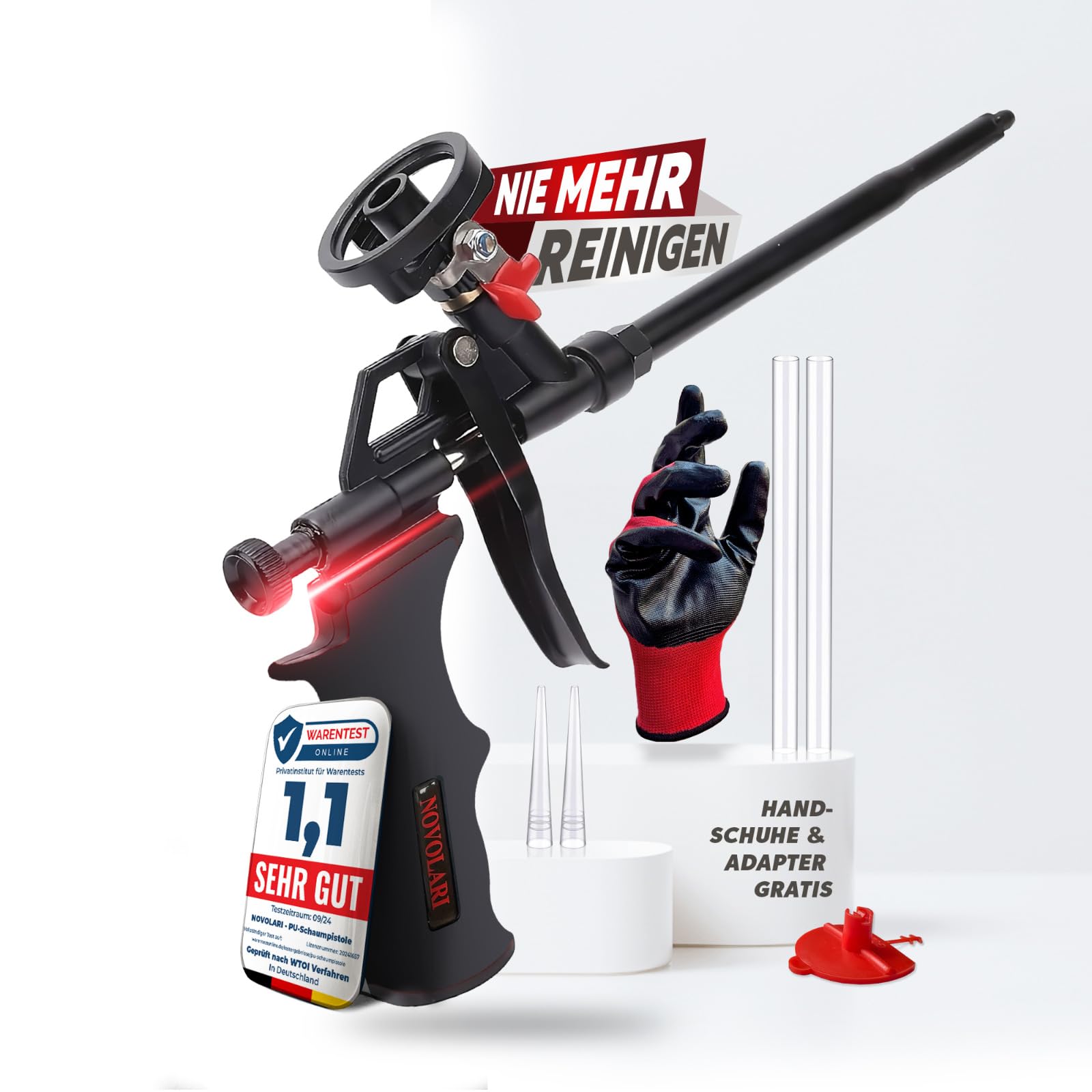 Novolari® PU Schaumpistole mit selbstschließendem Ventil & langlebiger Kupferspitze – präzise Ergebnisse ohne Reinigungsaufwand - Bauschaumpistole für maximale Haltbarkeit - Foam Gun