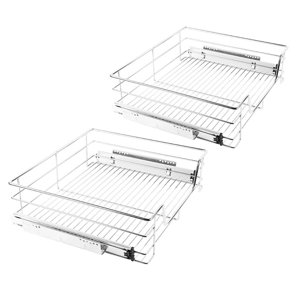 LANTUS Panier de Rangement Coulissant en INOX pour Placard, Tiroir Télescopique d'Armoire, Étagère Extensible Cuisine pour 56 cm