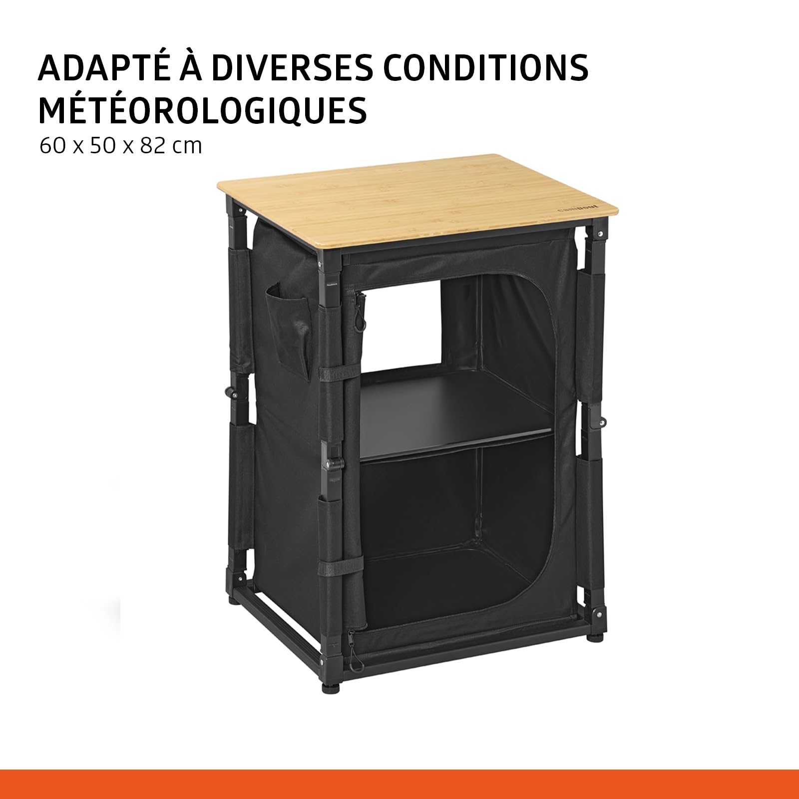Campout Meuble Cuisine Camping Pliable 60 x 50 x 82 cm – pour Camping Jardin et Balcon – Sac de Transport Inclus – Marron/Noir