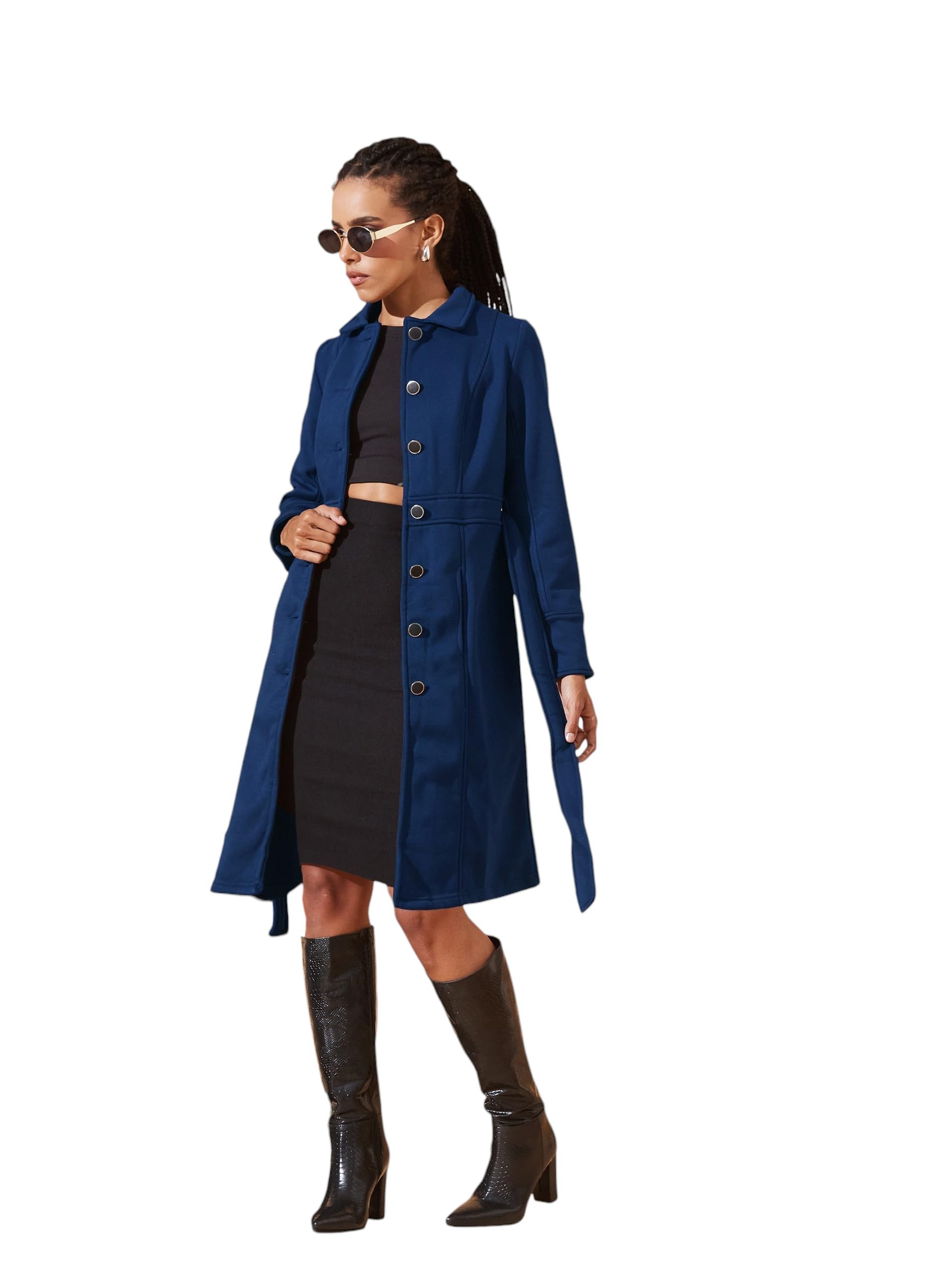 dolce crudo Women's Collared Full Sleeve Tie-up Longline Jacket-picture-24