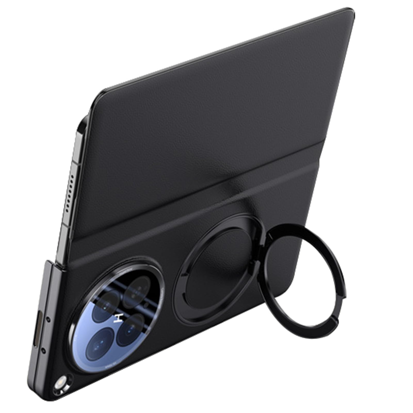 Skórzane etui do Oppo Find N6, uchwyt na pierścień, magnetyczne etui z przyssawką, ochrona obiektywu, biznesowa podszewka z włókna foliowego, czarny, N6