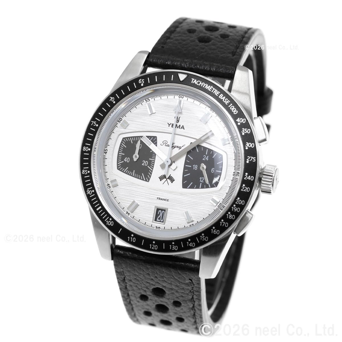 YEMA Rallygraf Panda Acier Hybride Mécanique Quartz Cuir Blanc Montre Homme, Noir