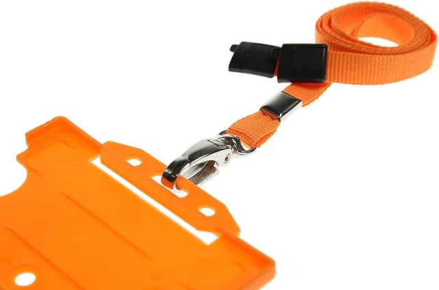 Orange ID Card Holder and Orange Lanyard with Safety Breakaway and Metal Clip