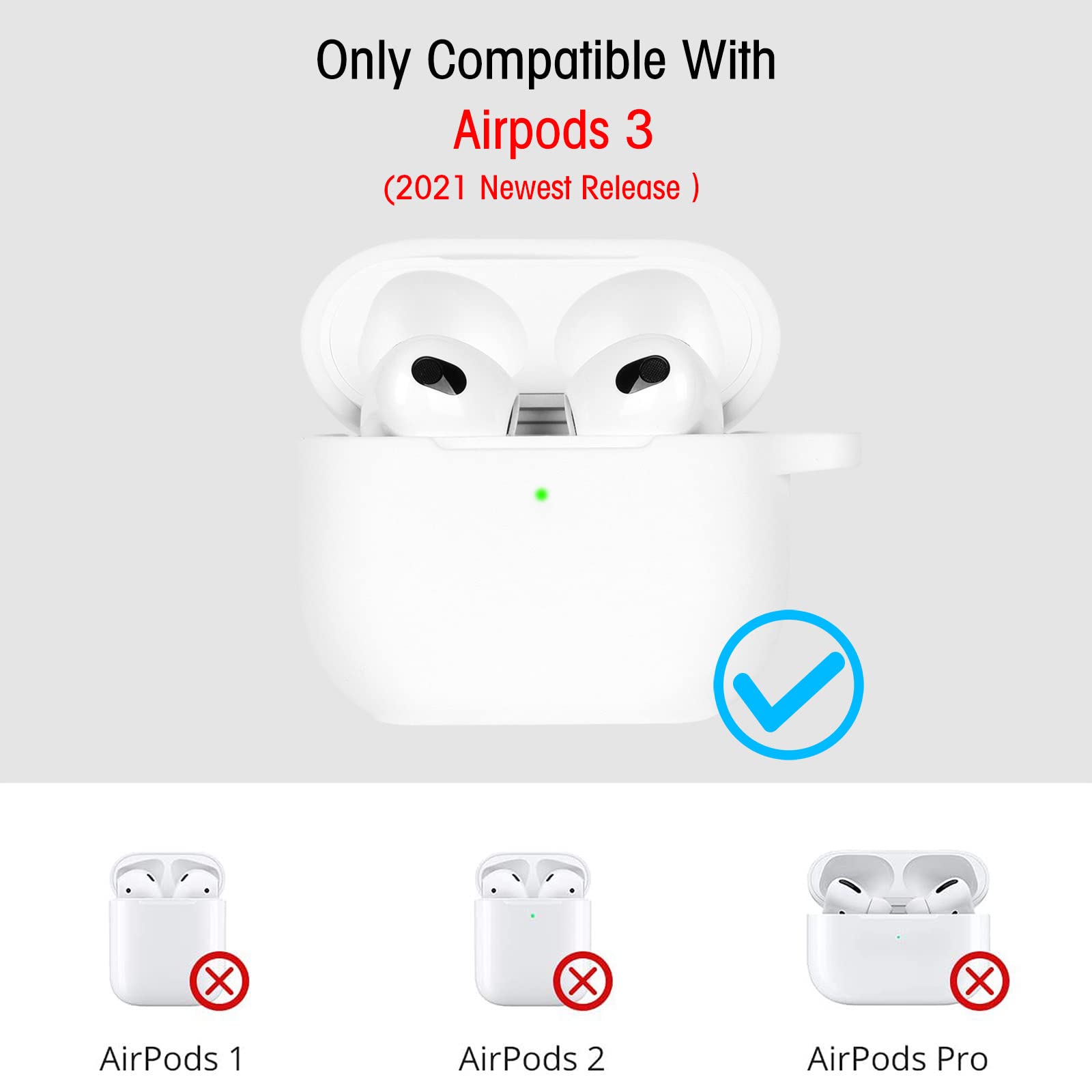 KOKOKA Coque Étui Protecteur Compatible avec AirPods 3, Housse de Protection en Silicone Anti-Choc, Souple, Antidérapant Etui de Protection pour Airpods 3ᵉ Génération 2021 avec Mousqueton, Transparent - 3
