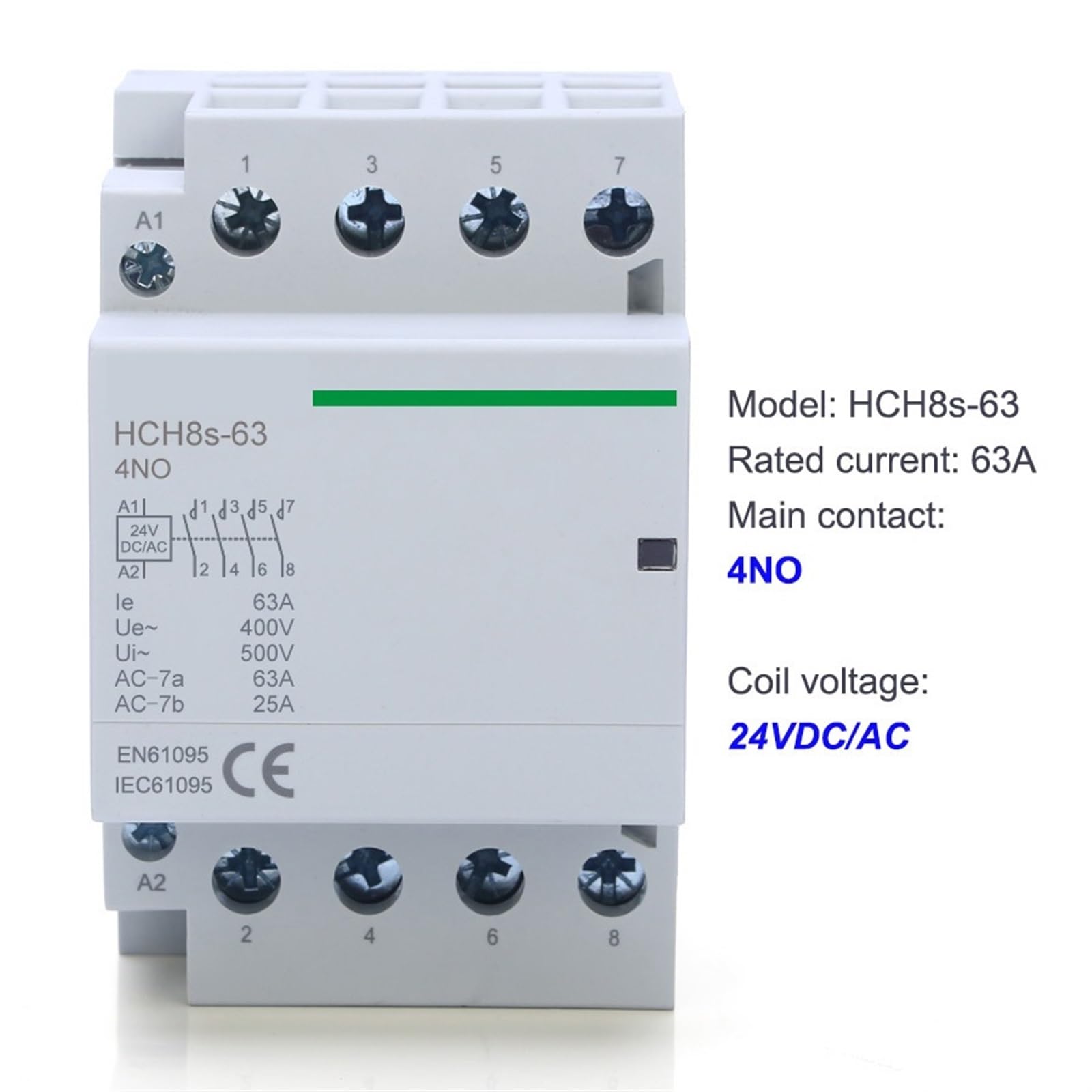 HCH8s-63 Stycznik modułowy automatyczny stycznik do użytku domowego na szynie DIN ICT 50/60 Hz 1 sztuka ochrona obwodu (4P 63A 4NO DC24V)