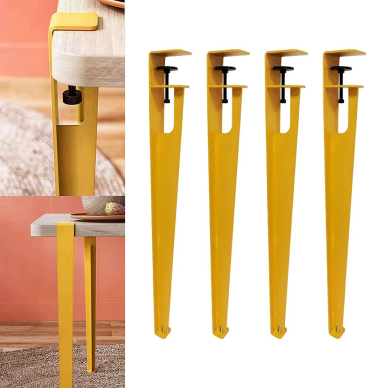 Adjustable Metal Table Legs - 4pcs F-shape Iron Clamp Feet For Coffee/dining Tables, No-punch Diy Bar Support With Adjustable Height Yellow 76cm(30in)