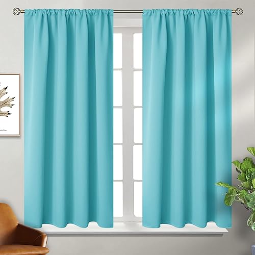 BGment Cortinas opacas con bolsillo para cortinero de 54 pulgadas de largo, para dormitorio, oscurecimiento de habitación color aguamarina, para