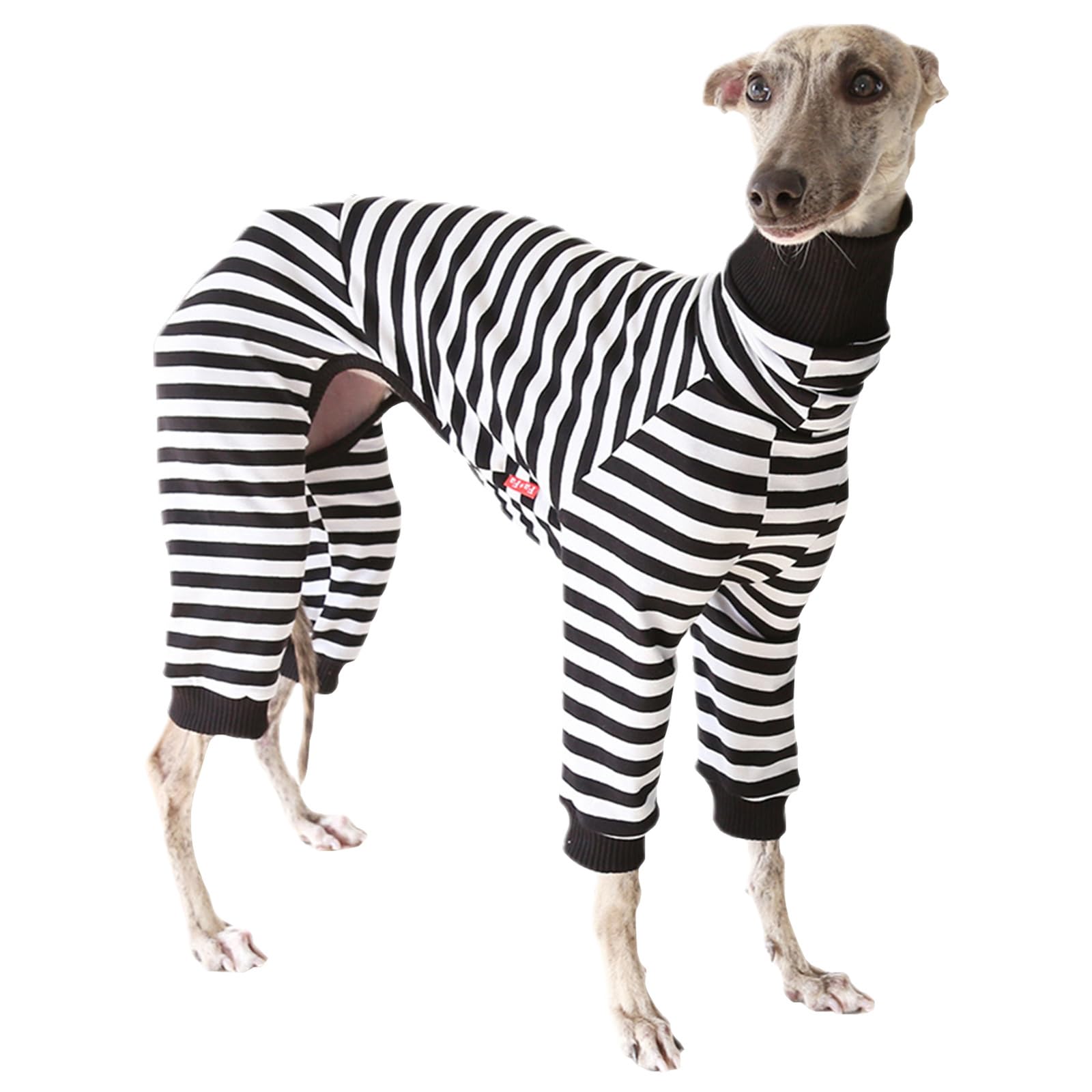 Greyhound Stripe Pajamas,Whippet Cottom Turtleneck Onesies Pullover,Slim Dog 4-Leg Loungewear Base-Layers for Greyhound Lurcher_XL(Black)