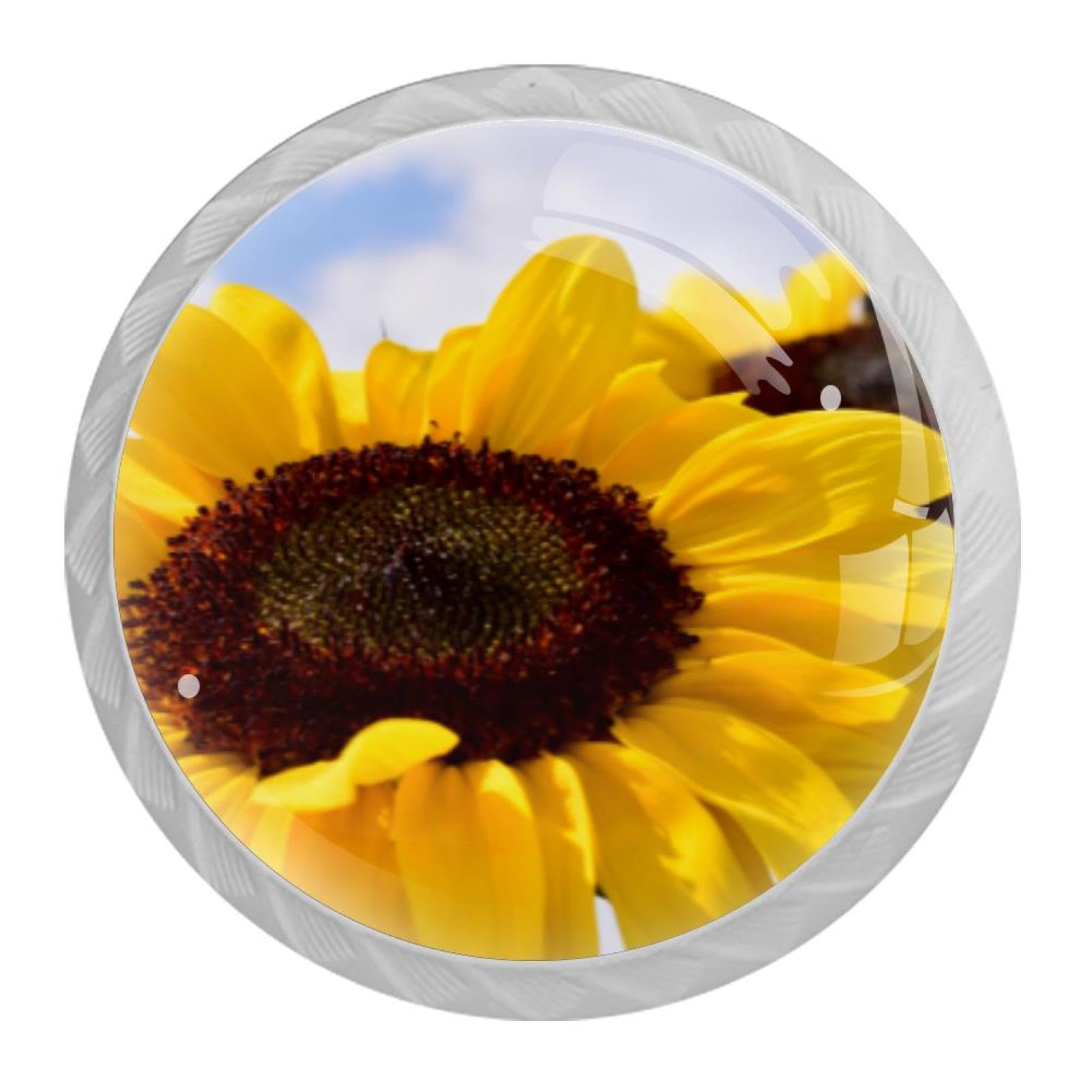 Tqmspg 4 Pieces Drawer Pulls Summer Sunflowers Door Knobs Dresser Handles for Kitchen Wardrobe Cupboard Hardware Furniture