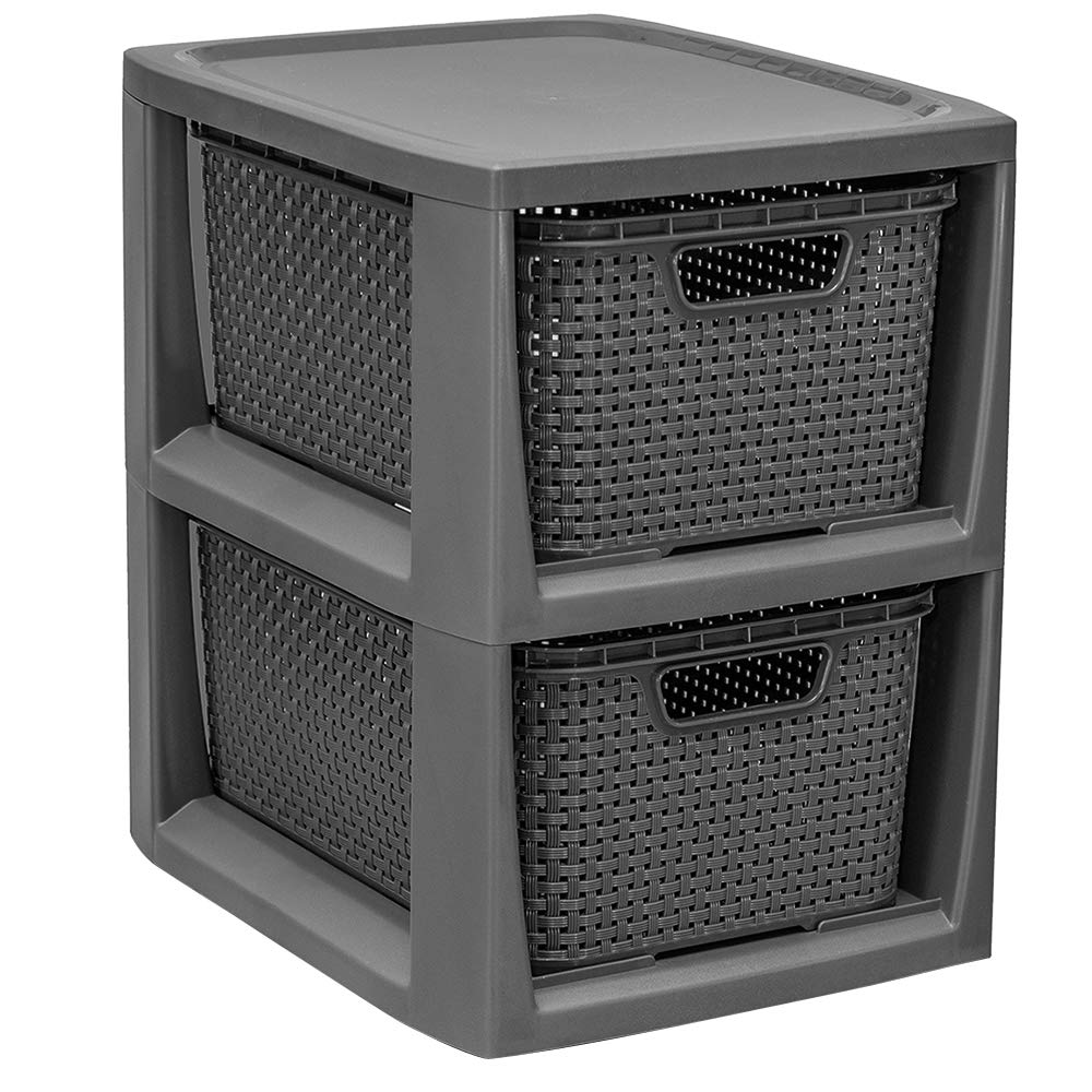 BranQ - Home essential Shelving Unit in Rattan Design, Plastic, Polypropylene, Anthracite, 29.5 x 24 x 32.8 cm