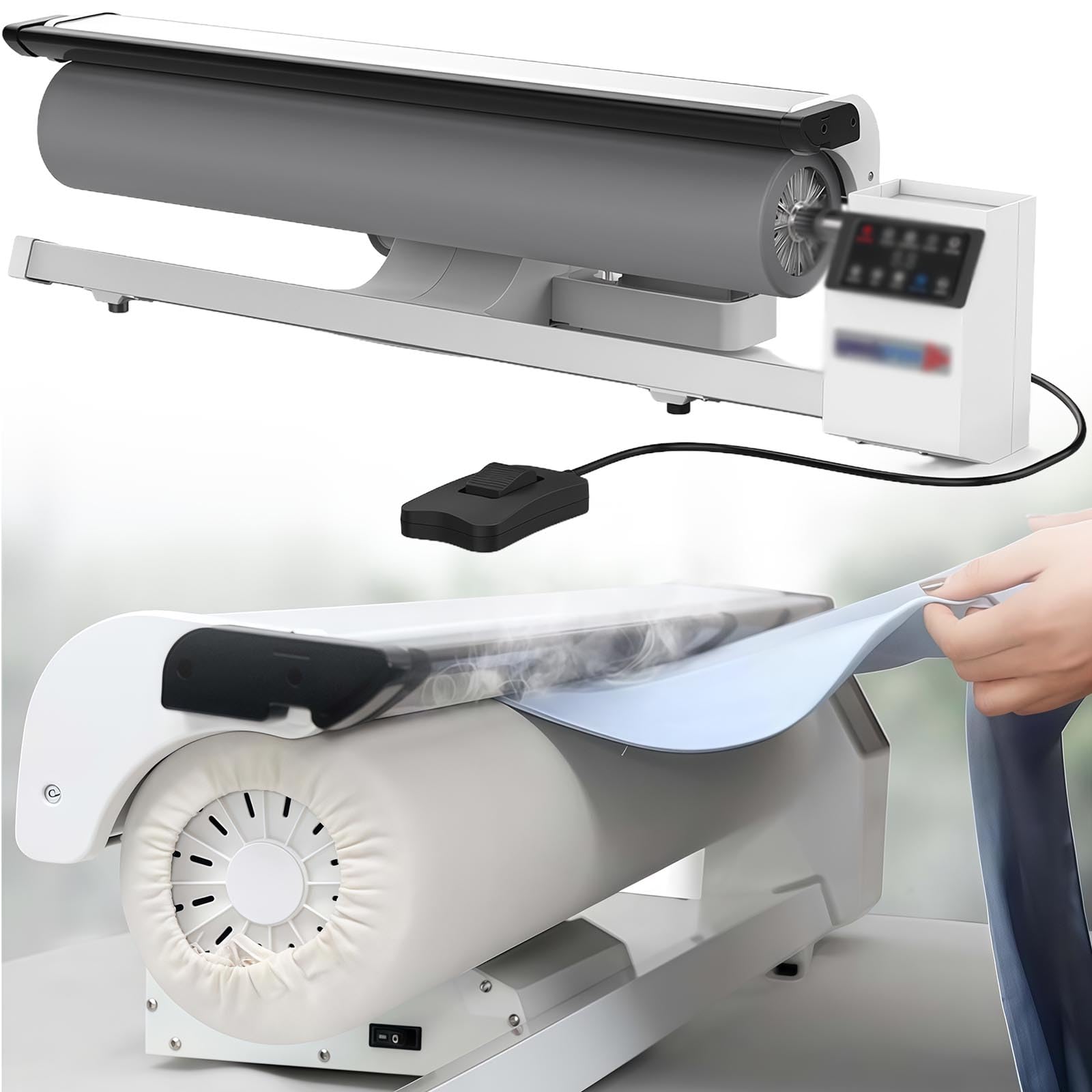 Fer à Repasser Professionnel à Grande Vitesse, Enrouleur Automatique De VêTements De 2800 W avec éCran Tactile Et PéDale De Commande, DéFroisseur Vapeur De 91 Cm