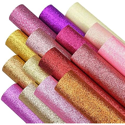 16 Colors 8X12 Inches Warm Color Series Glitter Faux Lather Sheets for Leather Bows, Earring, Jewelry Making, Sewing, Shoe Making and Craft Making Cover