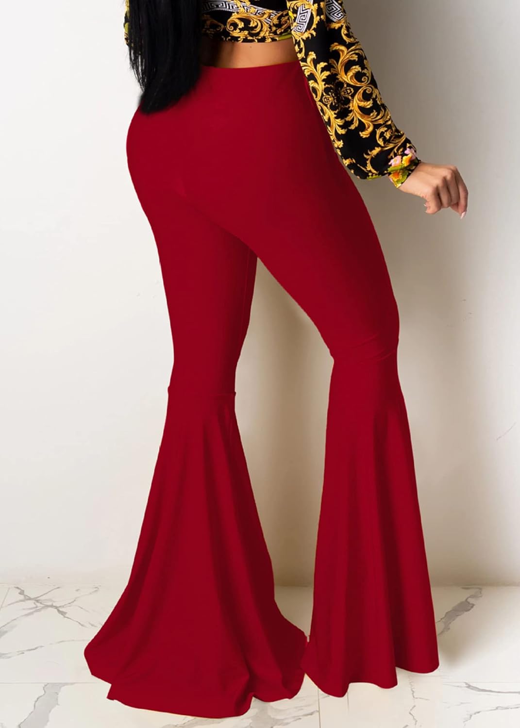 GUOLEZEEV Women High Waisted Flared Pants Solid Color Plus Size Bell Bottom Leggings - Image 3