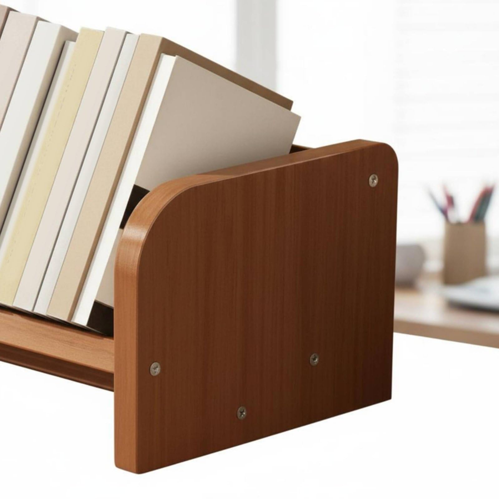 Desktop Regal Schreibtisch Organizer Bücherregal Ablage Bambus Ständer Bücherstütze aus Verdicktem Bambus Und Offenem Aufbewahrungsfach für Büro, 40 cm, Teebraun