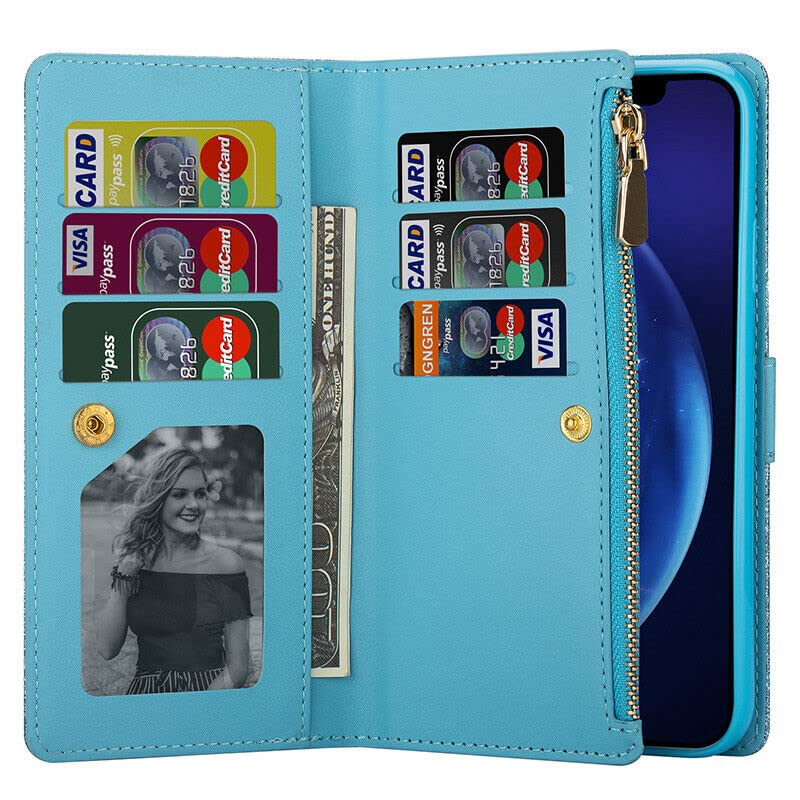 Pour iPhone 14 (6,1 pouces (couleur : bleu) Étui portefeuille à rabat magnétique en cuir à la mode pour smartphones