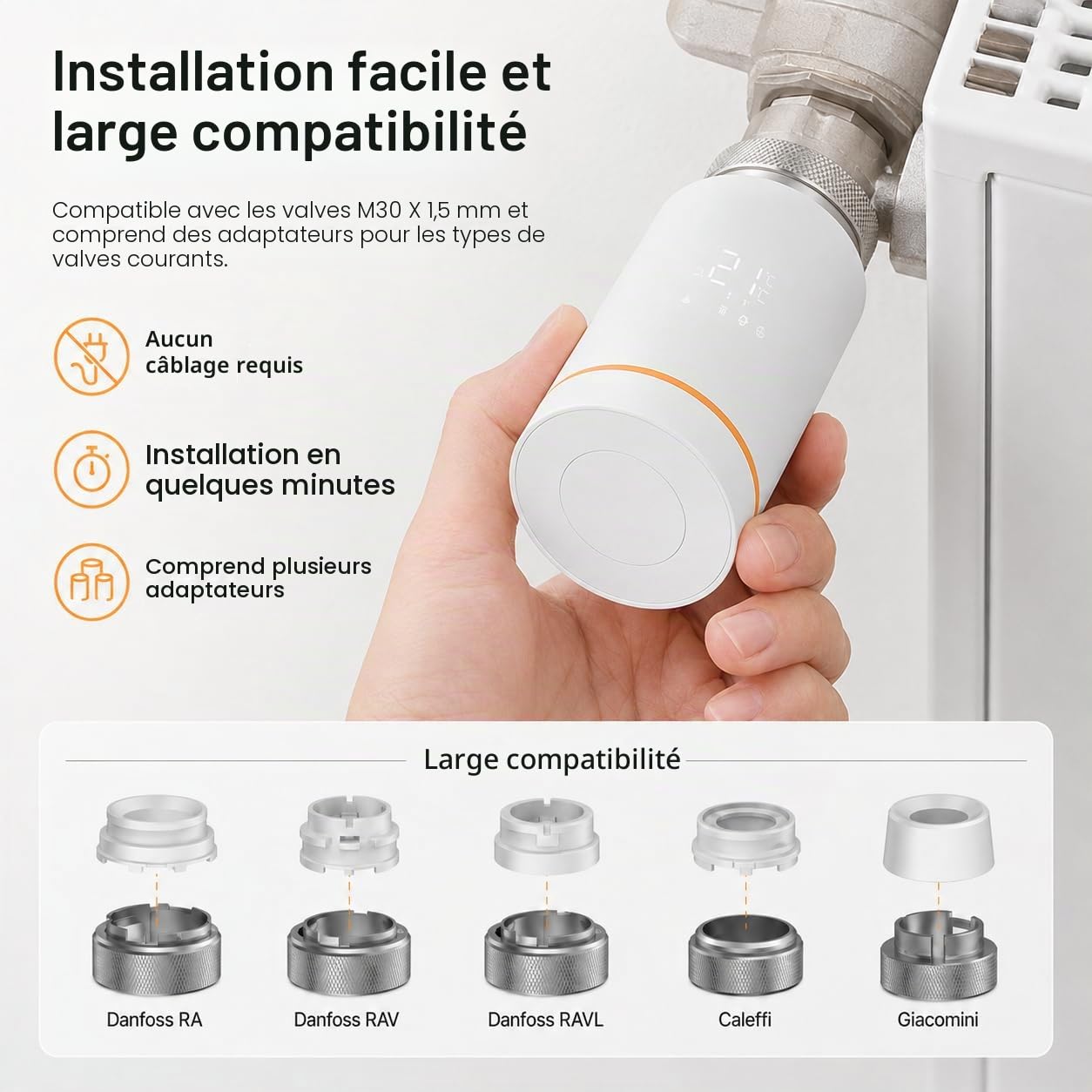 Yasorn Thermostat Wi‑FI 2,4 GHz pour Radiateur avec Molette, LED & Contrôle App, Compatible Alexa/Tuya, Installation Facile Maison & Bureau, Programmation Hebdomadaire