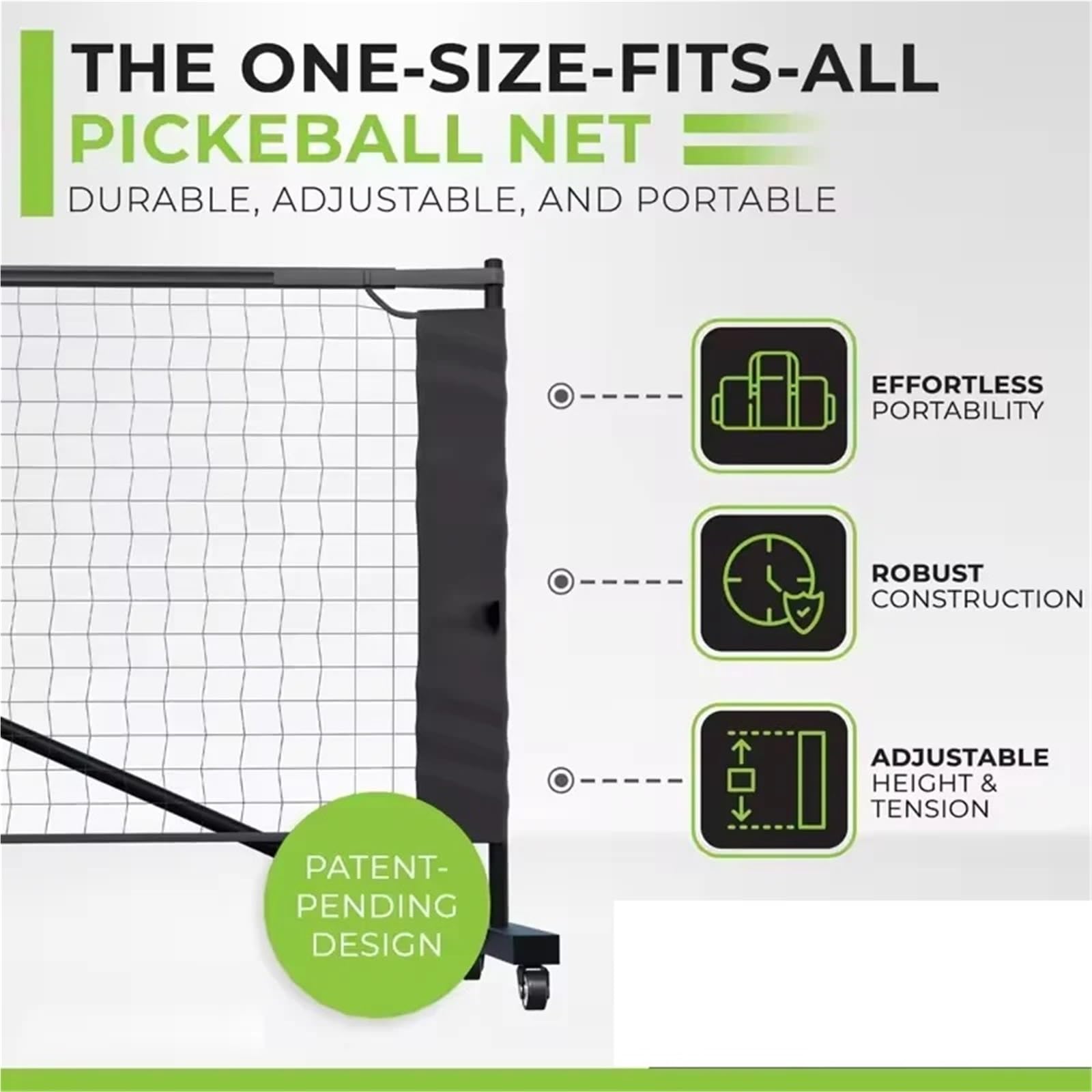 Rete da pickleball Rete da badminton portatile, tennis, pickleball, set di pali in acciaio inossidabile, altezza regolabile, rete in nylon