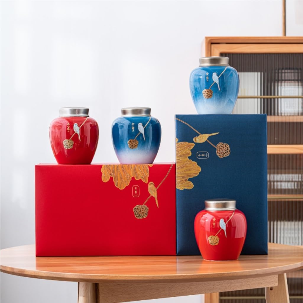 Ceramiczny pojemnik na herbatę Luźny pojemnik do przechowywania herbaty Ceramiczna kuchnia uszczelniony dzbanek chiński retro zestaw do herbaty podwójny słoik zestaw pudełek na prezent herbata(A)