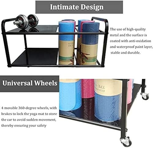 Miniatura 3 de Soporte de metal para esterilla de yoga, carrito de almacenamiento, cesta de esterilla de yoga con ruedas, organizador para esterillas de yoga para