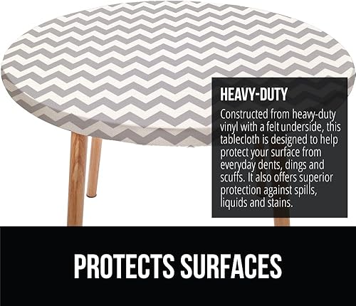 Miniatura 5 de Gorilla Grip Mantel redondo de vinilo, cubierta de borde elástico ajustable, resistente a la decoloración y a las manchas, fundas de lino a prueba