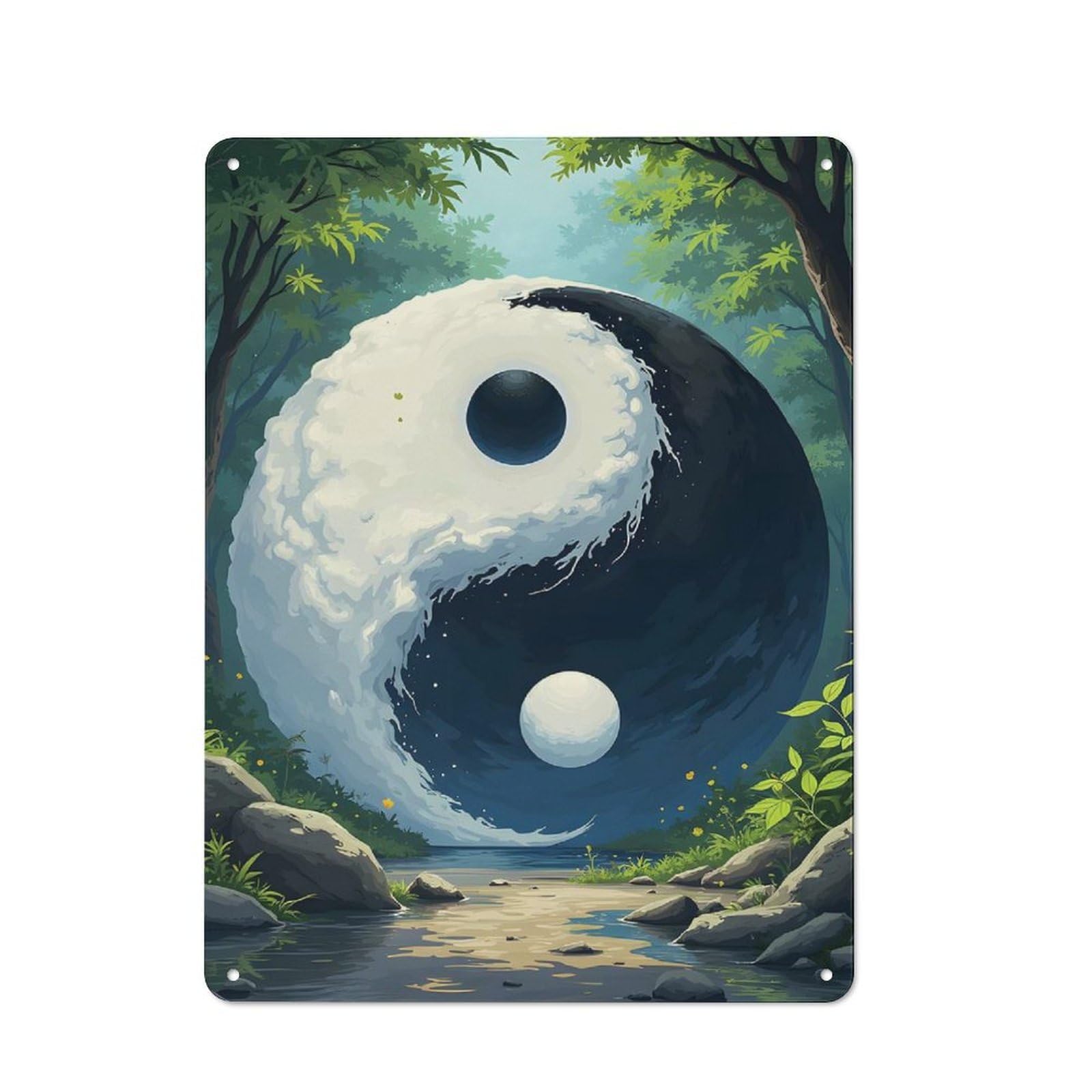 Tin Sign 40x30cm with Anime Yin Yang Nature for Workshop Wall, Rustic Decor, Suited to Workshop Decor Fans