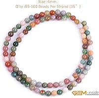 Vista 2 de GEM-Inside - Cuentas sueltas de ágata india natural de 0.157 pulgadas (0.157 in) con cuentas redondas de cristal energético para hacer joyas, 15