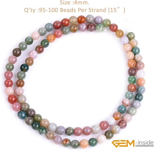 Miniatura 2 de GEM-Inside - Cuentas sueltas de ágata india natural de 0.157 pulgadas (0.157 in) con cuentas redondas de cristal energético para hacer joyas, 15