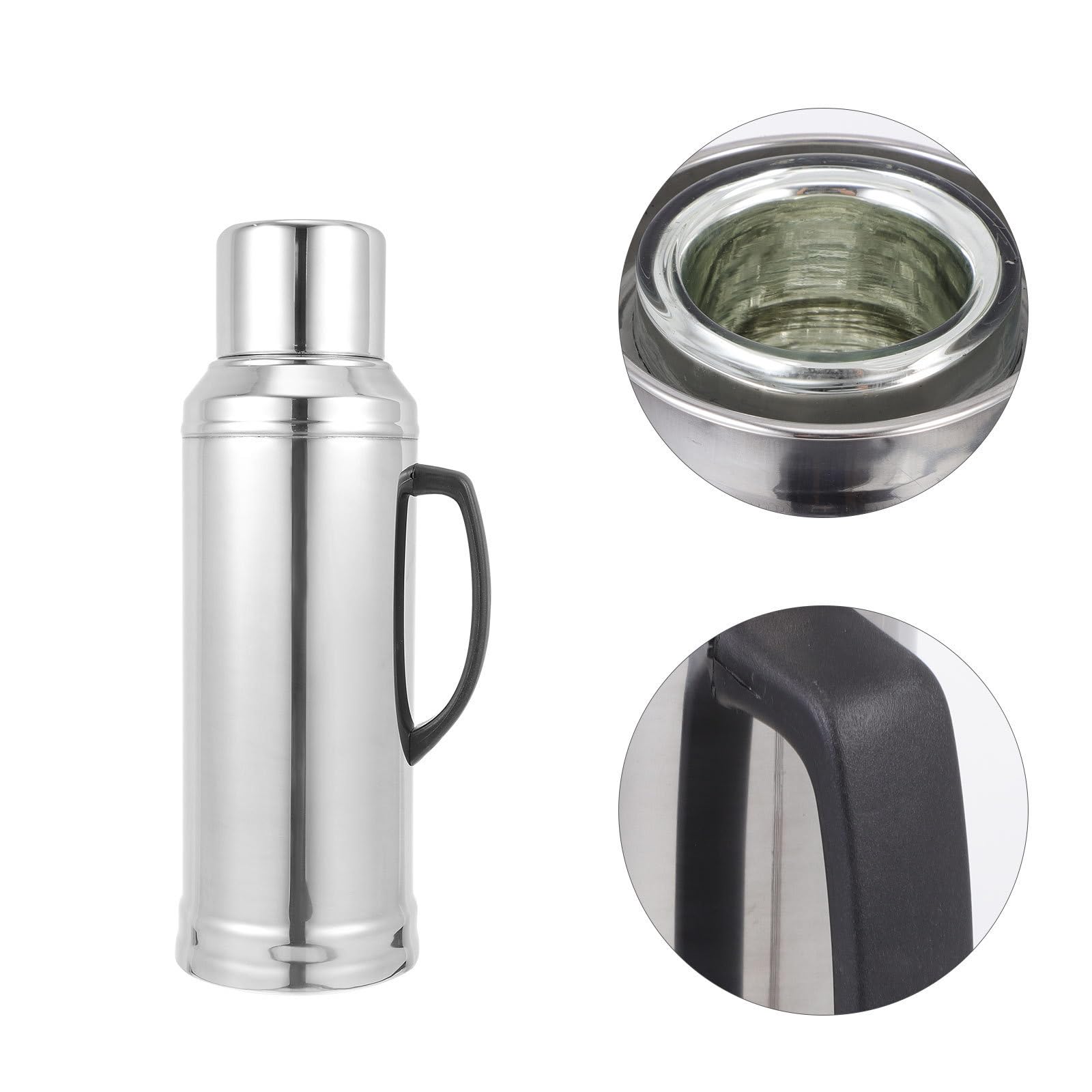 GALPADA Pichet Isotherme en Acier Inoxydable Intérieur en Verre, Grosse Capacité Portable pour Bureau et Voyage, Bouteille Thermique Saine et Sécurisée Argenté