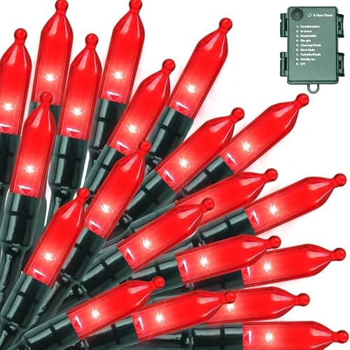 LAMPHOME 2 Pack 50 LED Red String Lights, 32 FT Mini String Lights with 9 Modes & 6 Hour Timer, Battery Operated for Indoor Outdoor Patio Garden Party Tree Valentine's Day Christmas Decorations