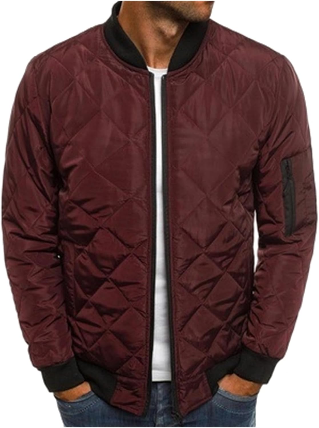 Mens Bomber Jackets Lightweight Jacket Coat Loose Fit Outwear Casual Sportswear Diamond Quilted Jackets