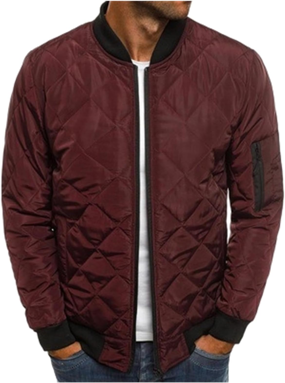 Mens Diamond Quilted Bomber Jackets Fall Winter Lightweight Varsity Jackets Warm Padded Coats Outwear