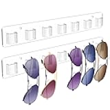 Sunglasses Organizer 2 Pack, Wall Glasses Holder, Acrylic Sunglasses Display, Eyeglass Organizer for Multiple Glasses for Office & Home Decor, Unique Gifts for Husband, Women & Girls, Clear