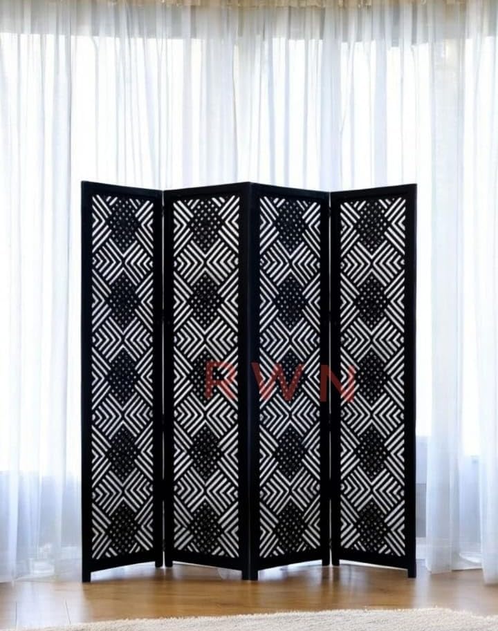 Image of Wooden Room Divider, Wooden Partition for Living Room, Office Wooden Separator and Kitchen Partition,(6 Feet Partition 4 Panels). (4 Panel 6 Feett (190 W x 182 H) CMs)