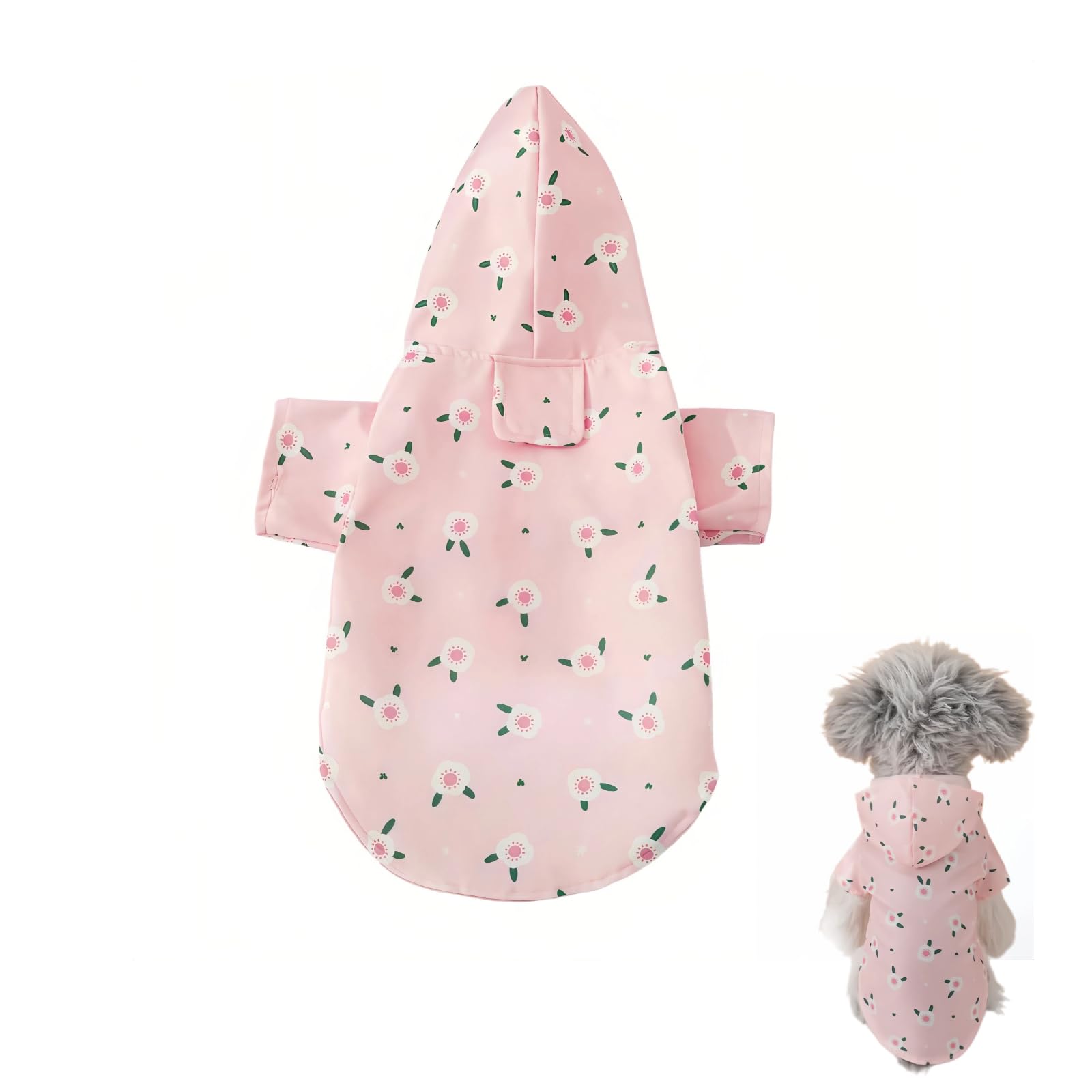Dog Raincoat Waterproof, Small Dog Rain Coat with Harness Hole & Hood, Lightweight Pet Rain Jacket for Small Medium Dogs Puppy Chihuahua Dachshund Yorkshire Terrier (Pink, XL)