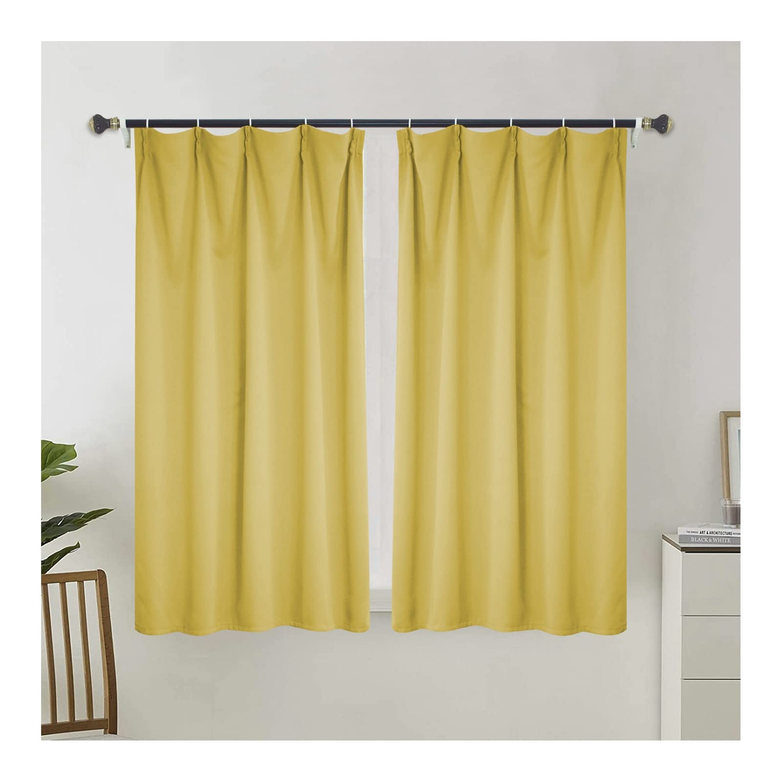 KnSam Rideau Occultant Fenêtre Couleur Pure, 2 x 100x200cm, Rideaux pour Chambre Salon, Jaune