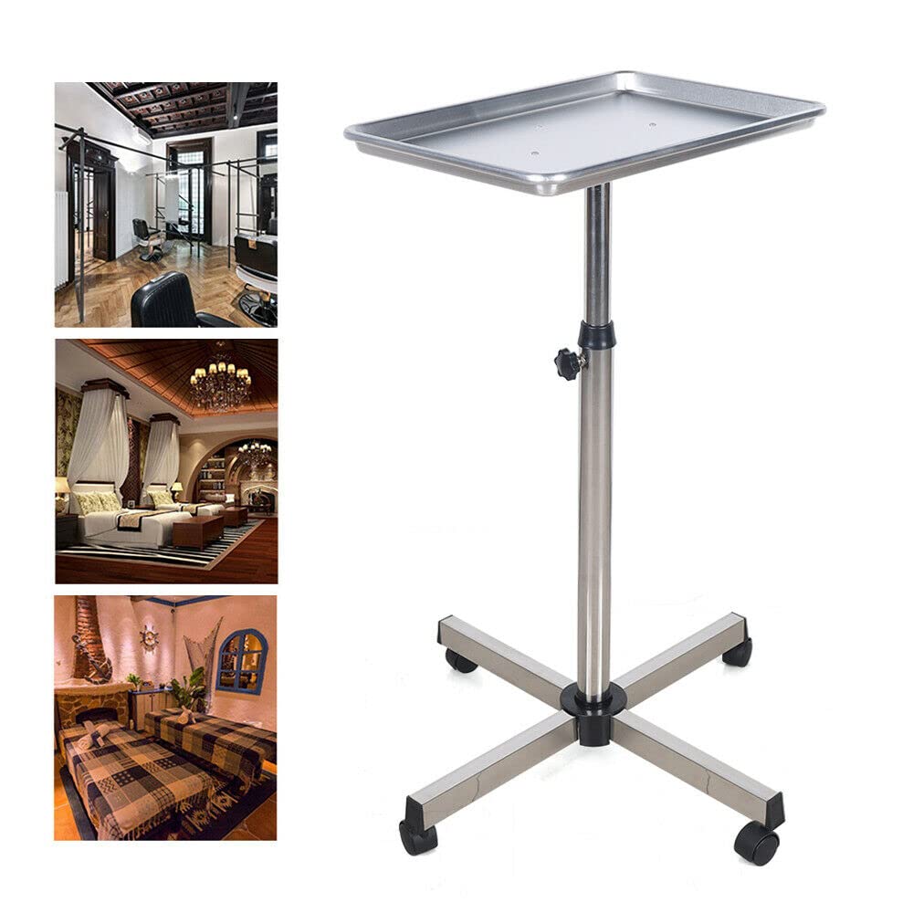 Chariot de coiffeur professionnel avec plateau en aluminium - Réglable en hauteur - Pour salon de coiffure, salon de beauté