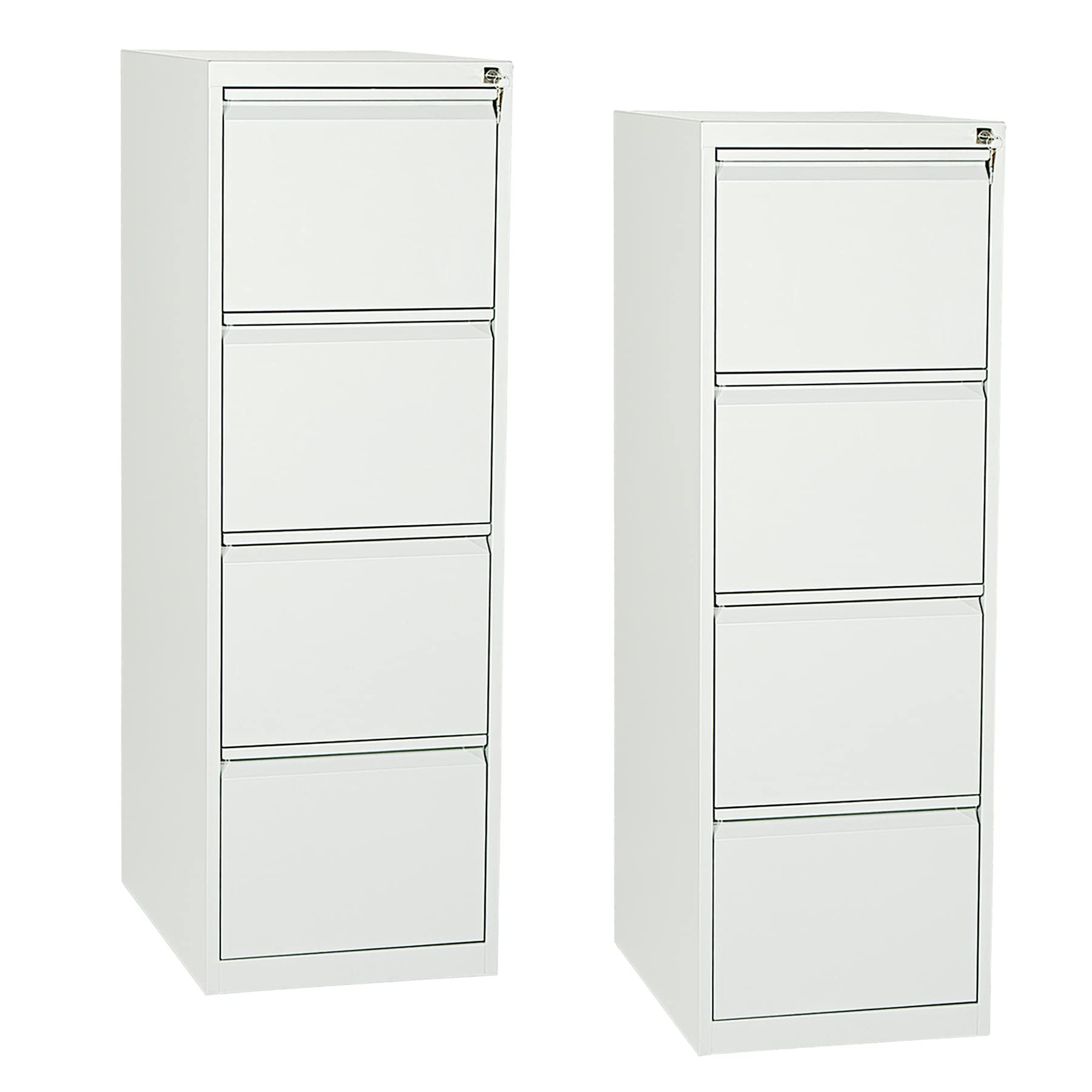 Schrank & Stuhl 2 Stück Hängeregisterschränke einbahnig – Hängemappenschränke mit je 4 Schüben für DIN A4, abschließbar, komplett montiert, 132 x 40 x 62 cm, Weiß