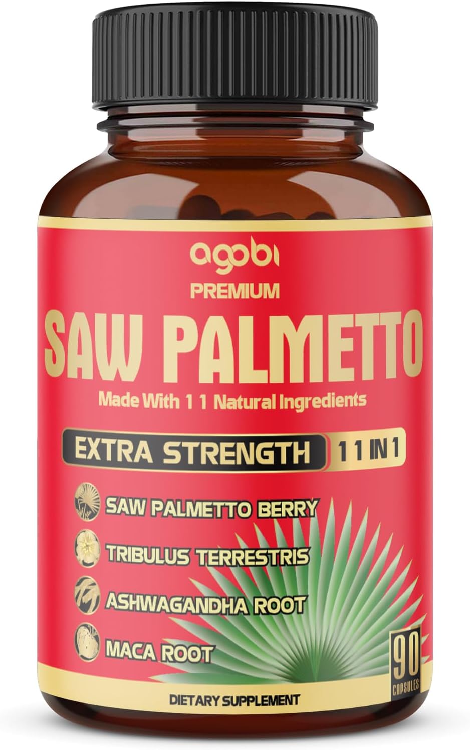 Premium Saw Palmetto Capsules - Combin&eacute; avec Ashwagandha, Curcuma, Tribulus, Maca, Th&eacute; Vert, Gingembre, Basilic sacr&eacute; et plus - Natural Prostate Support - 90 Capsules 3-Month Supply