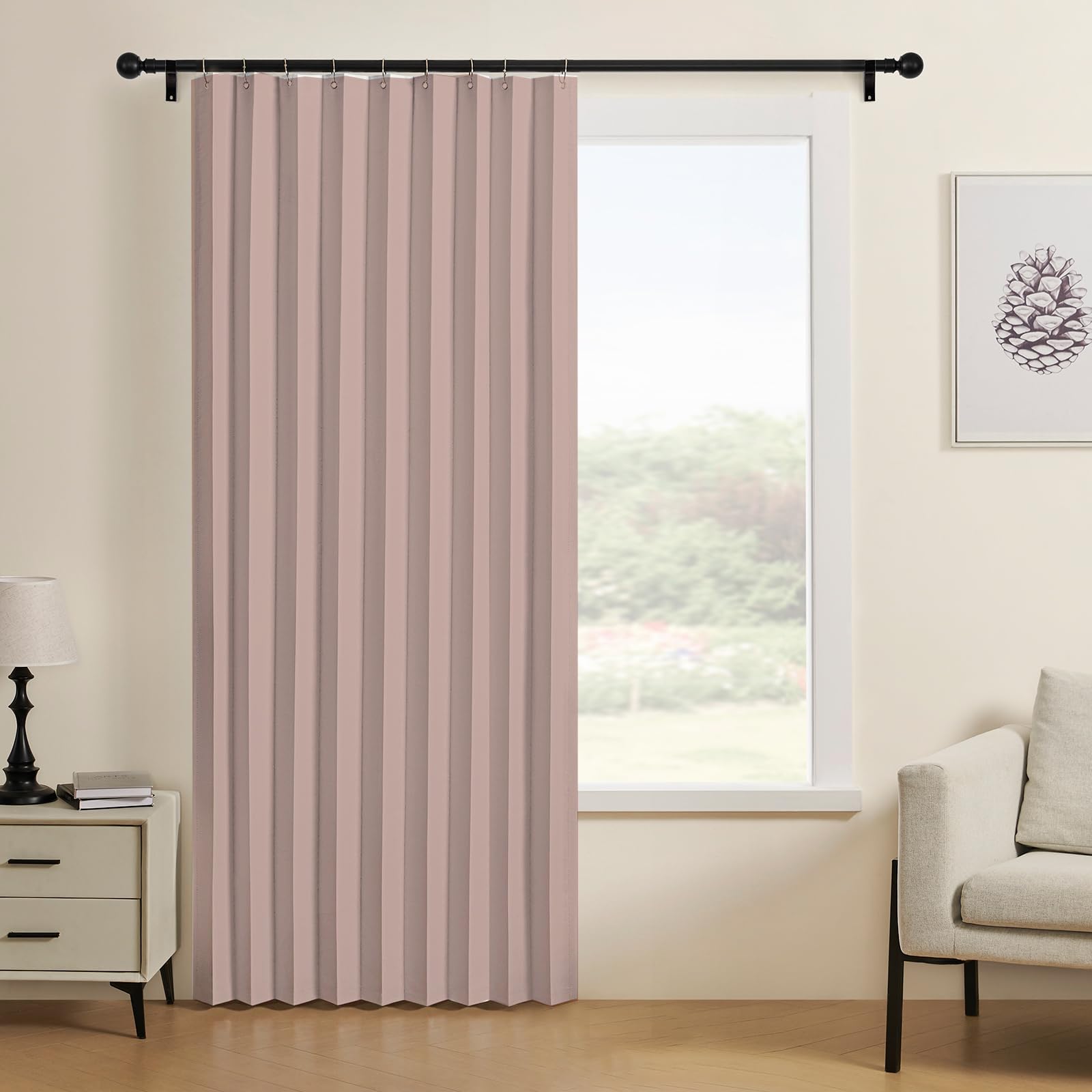 Custom Folding magnetic door curtain, suitable for room dividers, indoor living rooms, bathrooms, studios, and bedrooms.-Pink- W80xH190cm